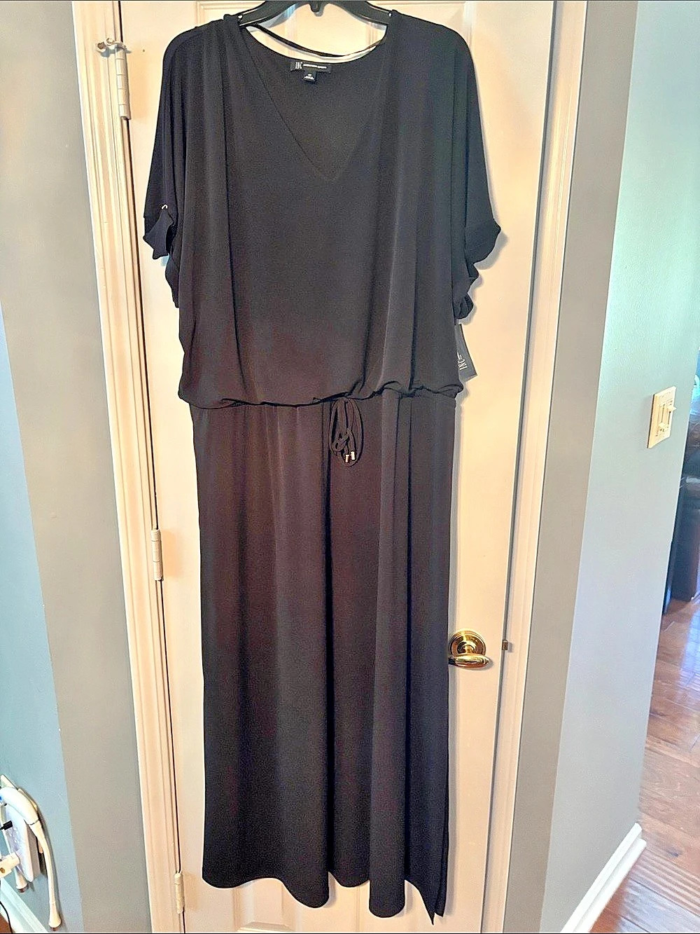 INC International Concepts Long Flutter Sleeves with Gold Accent Black Dress NWT